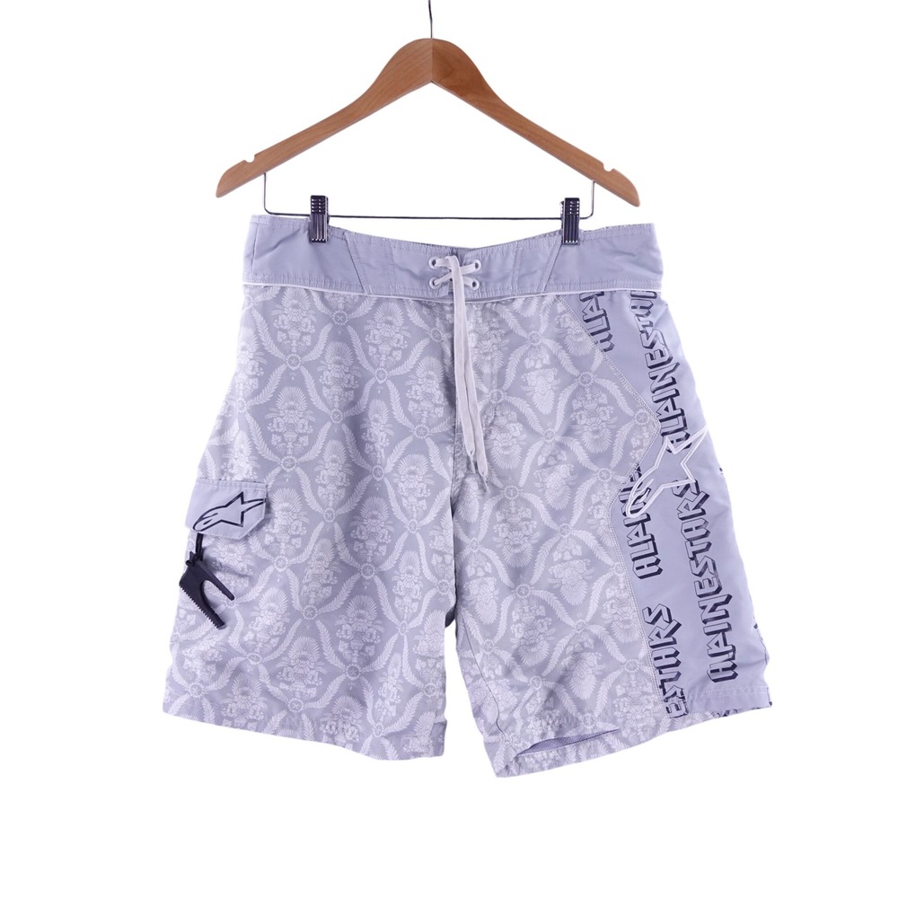 Alpinestars Mens Size 34 Gray Floral Damask Board Shorts Swim Trunks Wax Comb
